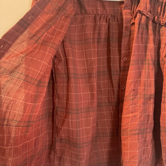 Max Studio Rust Plaid Ruffle Yoke Button-Up Blouse - Picture 11 of 16
